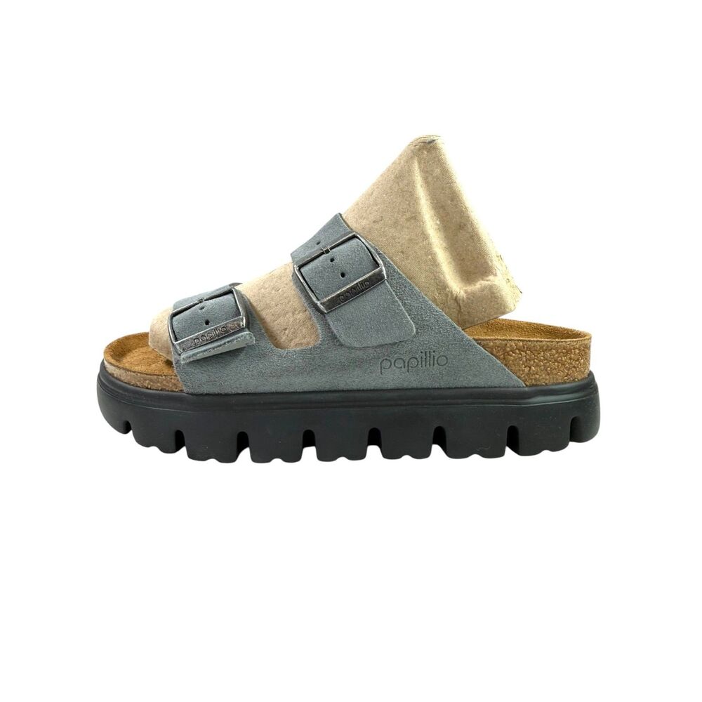 Birkenstock Papillio Arizona Chunky Suede Sandal Flex Basalt Gray Womens Size 38
